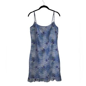 Vintage 90s Byer Too! Mini Dress Ruffle Hem Embroidered Floral Y2K Size M